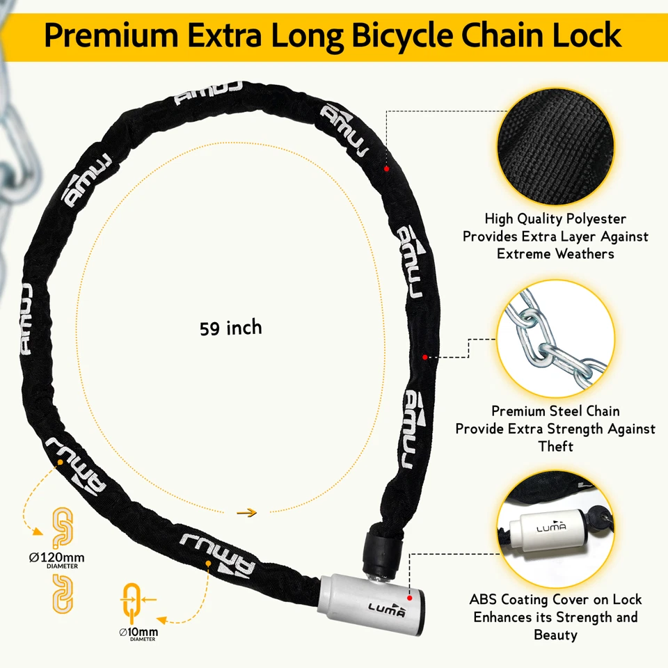 LUMA Enduro 8 Heavy Duty 59-Inch Large Bike Chain Lock with Keys - Image 3 of 4
