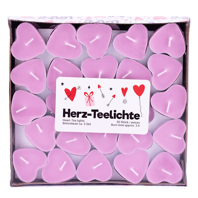 pajoma  Love Teelichte Rosa in Herzform 50er-Set | 3 Std Brenndauer, Deko Kerzen