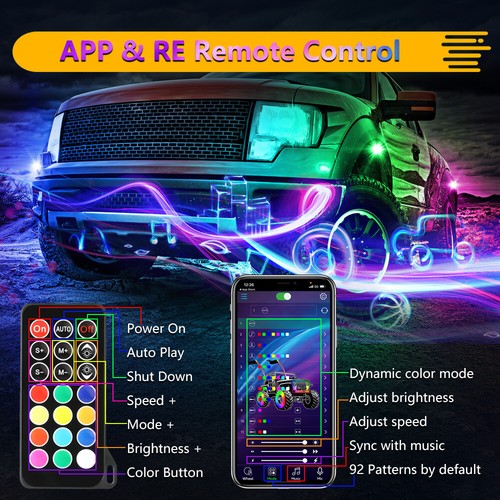 Underglow Car LED RGB Rock Light Remote & APP Control for Offroad Truck UTV ATV - Picture 9 of 14