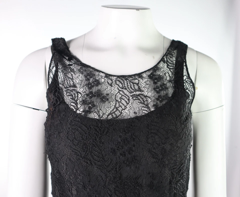 Vtg 30s 40s USA Women’s S M Black Lace Tiered Slip Maxi Gown Dress Deco Clip - Image 4 of 4
