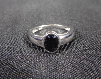 1.08 ct Natural Black Sapphire Solid Sterling Solitaire Ring-AU (J 1/2) US (5)