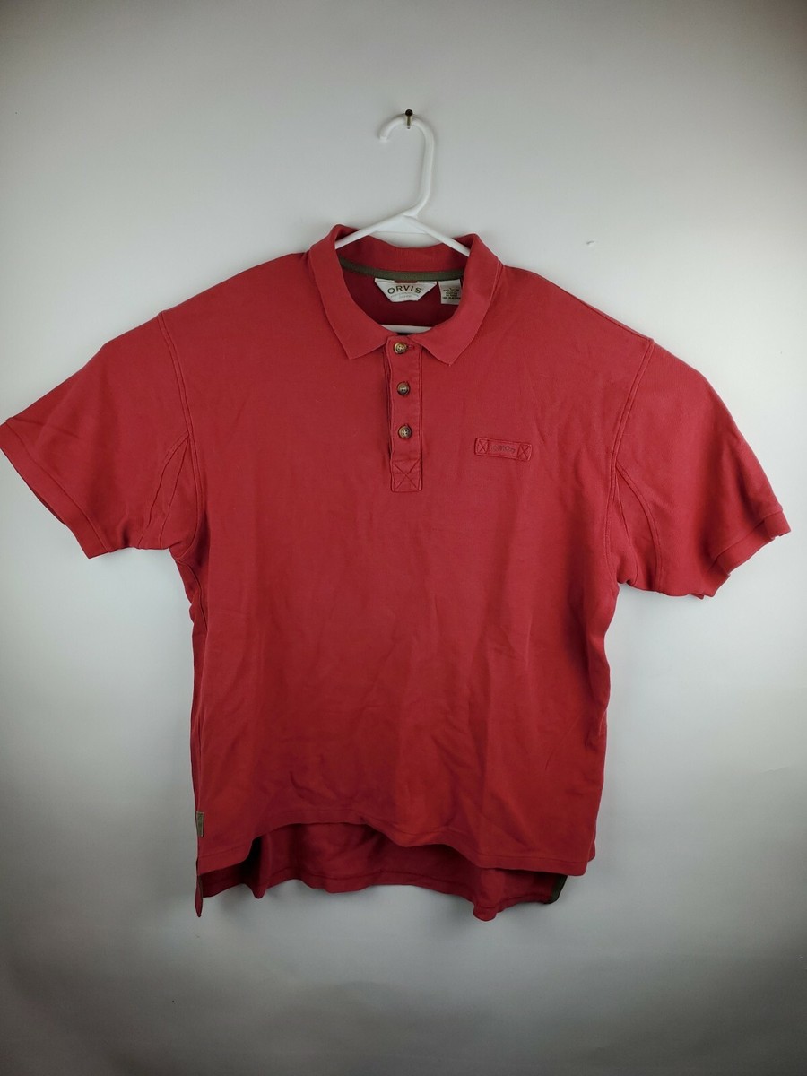 リコ 36608 Mens ORVIS Fishing Short Sleeve Red Rugged Rugby Polo Shirt