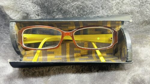 Fendi Womens Havana Brown Yellow Prescription Eye Glasses Twist Close Case  - Picture 1 of 15