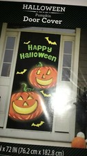 Pumpkin DUO Door Cover Halloween Wall Poster 30x72 Scene Setter Photo Prop RARE
