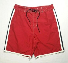 OLD NAVY Men Size Large Swim Board Shorts Red White Navy Blue Drawstring Pocket