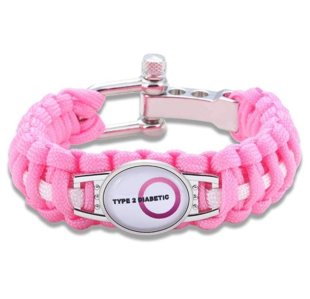 Type Diabetic Pink/White Paracord Adjustable Bracelet, Awareness Jewelry,  Gift