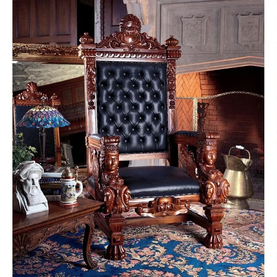 Hand Carved Solid Mahogany Throne Chair