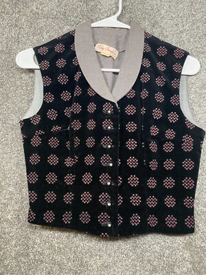 Vicky Vaughn Vintage Juniors 9 Velour Waistcoat Black Geometric Rayon Preppy