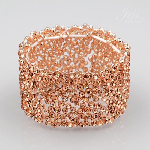 Bracciale elastico bracciale matrimonio strass cristallo placcato ORO ROSA 5 regalo - Foto 3 di 5