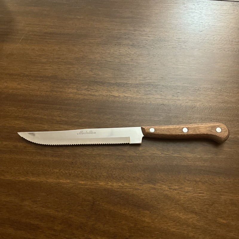 Medallion Slicing Knife Stainless 7" Serrated Wood Handle Full Tang VTG Japan