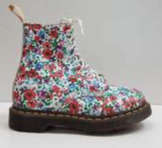 Rare Dr. Martens 1460 Pascal White Wild Poppy Floral Lace Up Combat Boots size 5