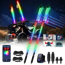 2pcs 4FT RGB Spiral LED Whip Lights Antenna Chasing Whips for Can-Am ATV UTV RZR