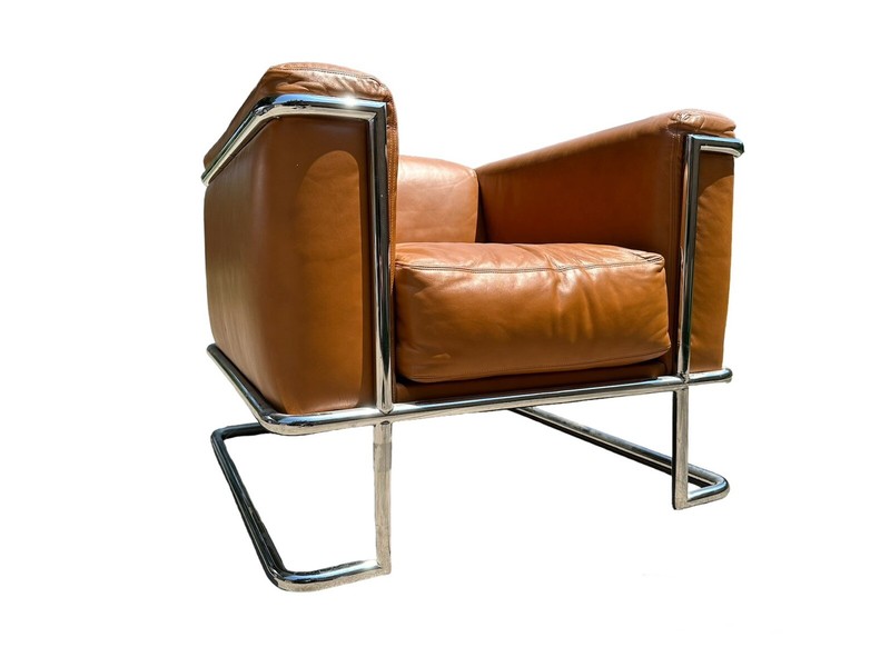 VINTAGE LOUNGE CHAIR CHROME LEATHER JOHN MASCHERONI LC2 CASSINA