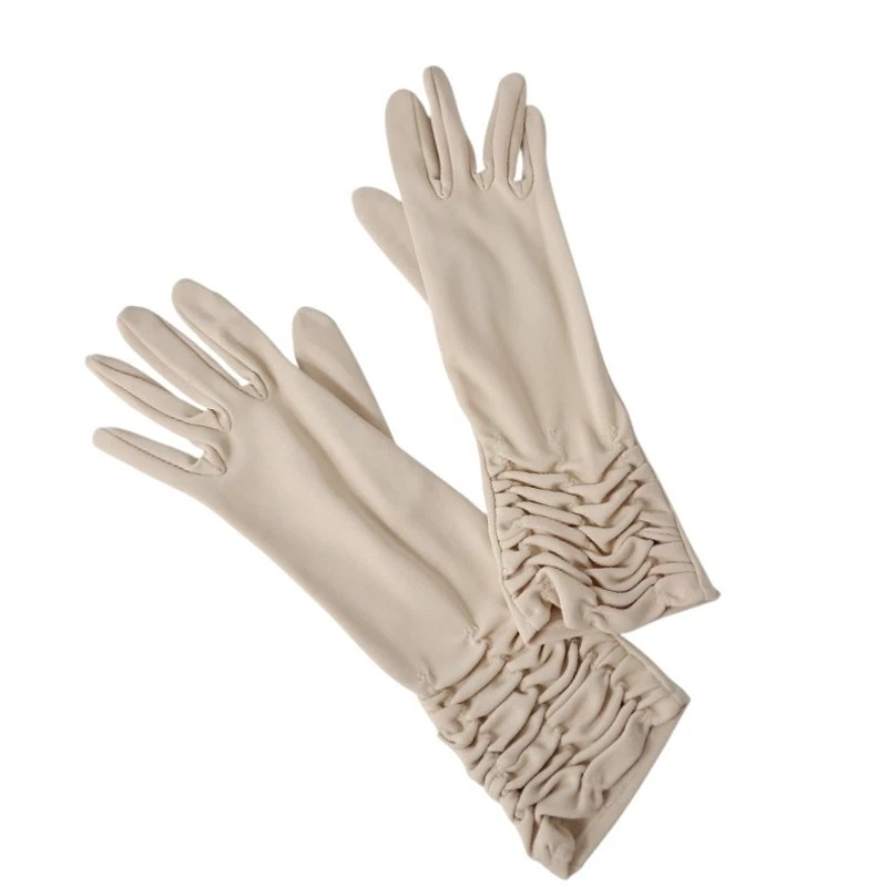 60s Vintage Beige Gloves Elasticized Rouching Stretch Knit Preppy Retro 70s 50s