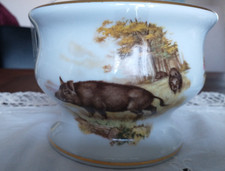 Superbe Poubelle de table en porcelaine de Limoges décor animaux chasse