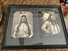Photograph Antique Native American Portraits Framed Pair Vintage Prints