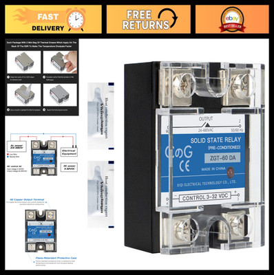 Solid State Relay 60A DC to AC 3-32V Input 24-480V Output Single Phase Plastic C