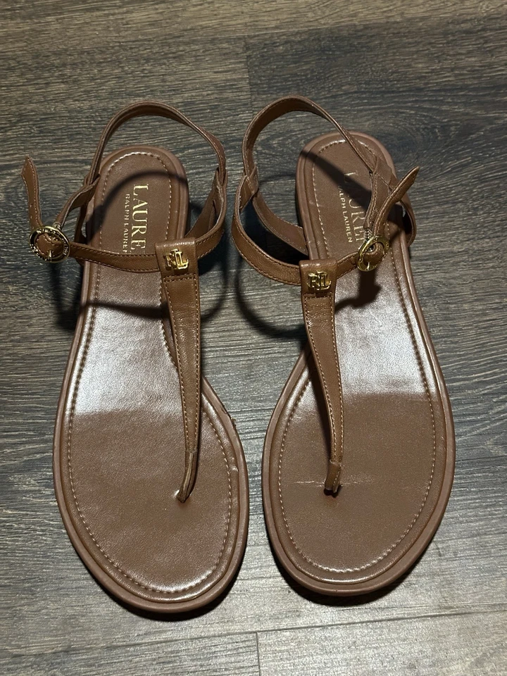Sandalias de tanga marrón Lauren Ralph Lauren para mujer con hebilla trasera talla 8 Foto 2 de 4