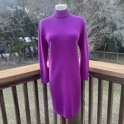 St. John Purple Knit Long Sleeve Turtleneck Dress Size 2
