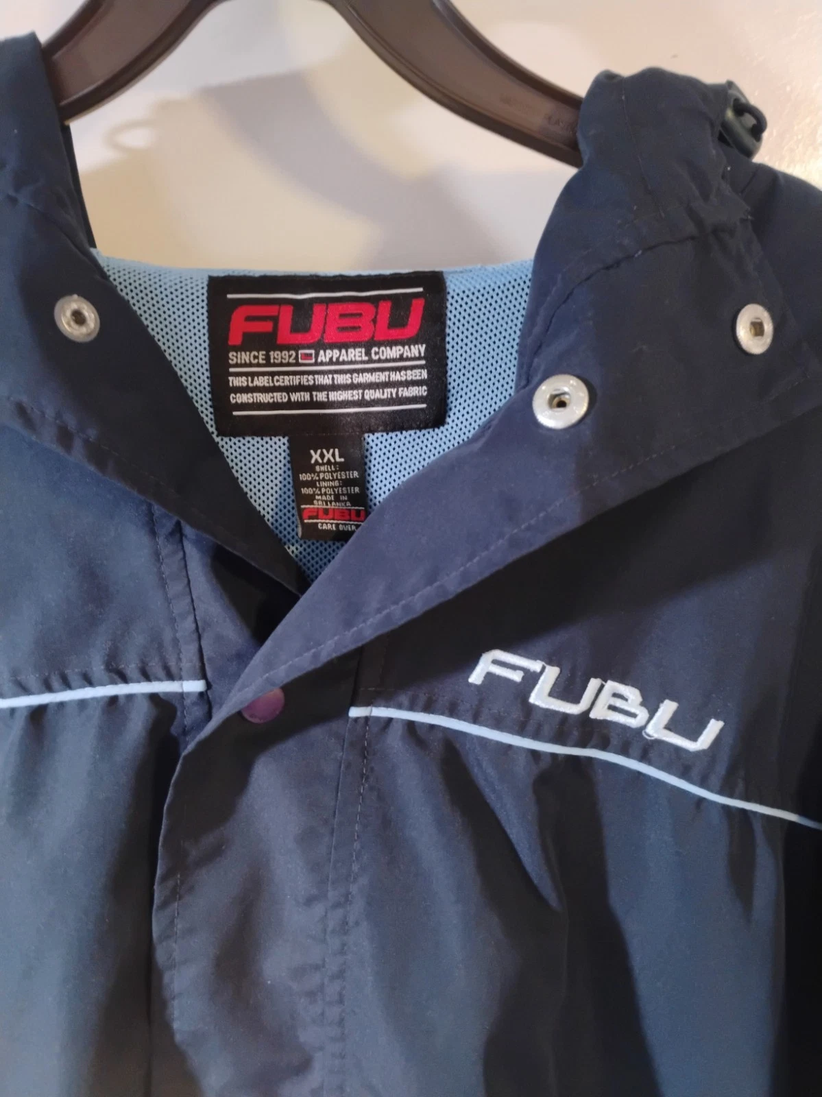 vintage 1990s or Y2K-era men's FUBU navy blue and baby blue snap-front hooded... image 2