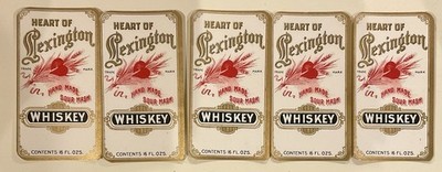 Lot (5) Vintage Heart of Lexington Whiskey Labels NOS Originals Bourbon