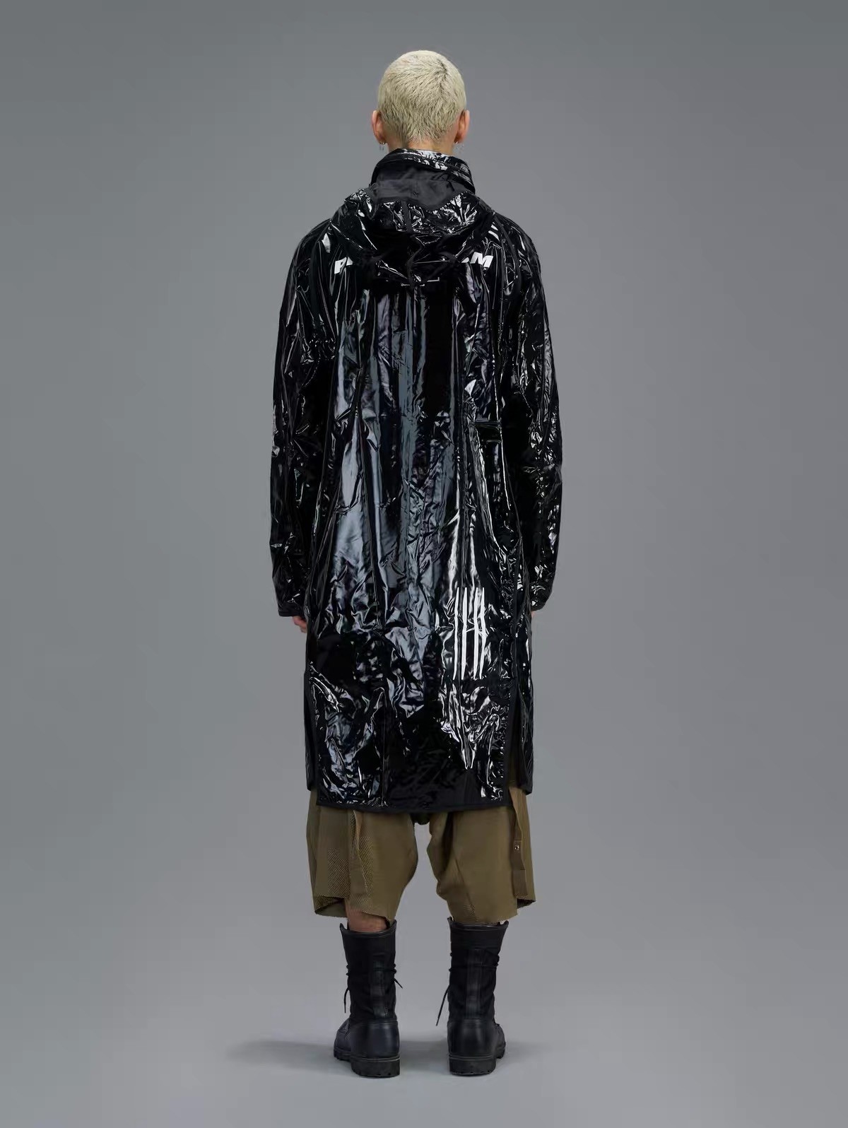 HAMCUS PRMTVSM Printed Geo Asymmetry Line Glossy Raincoat – BNWT | Size S - second product detail image