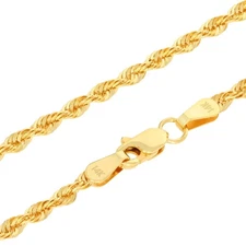 14K Yellow Gold 2.5mm Rope Chain Laser Diamond Cut Necklace Mens Womens 16"- 30"