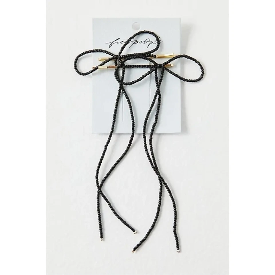 Free People кокетка изящный бисером бант Бобби булавки в черный новый с Ярлыками подвеской - Изображение 4 из 4