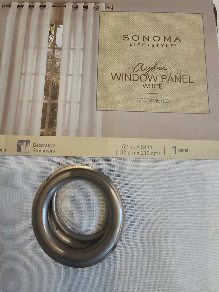 Sonoma Ayden Window Panel White Color 50” X 84” Grimmeted Curtains Set Of 3 - Image 4 of 4