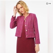 J Crew Tweed Lady Jacket 0 BS926 Women s Gold Buttons Berry And Brown Medley