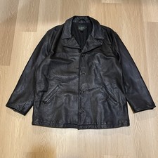 Vintage 90s J Crew Wool Lined Leather Jacket Car Coat Men  s XL Oarsman Black