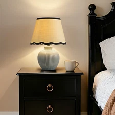 EDISHINE Ceramic Table Lamp with Adjustable Rattan Shade, Cozy Bedside Reading 