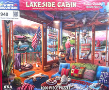 WHITE MOUNTAIN 1000-Piece Premium Jigsaw Puzzle 24x30" 3949 LAKESIDE CABIN