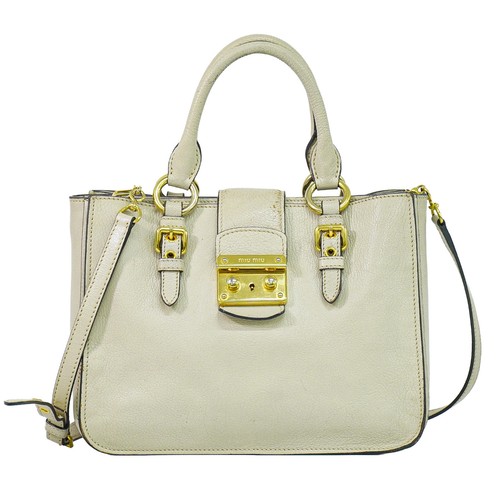 MIU MIU Madras Leather 2way Shoulder Handbag Off-White Gold
