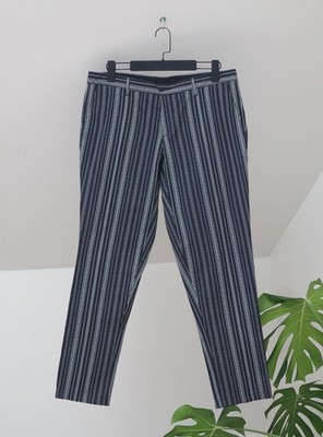 Etro Milano Luxury Men's Black Striped Cotton Pants Trousers Sz 50 Made in Italy