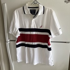 Nautica Navtech Colorblock Classic Bright Strip White Polo Shirt Men  s Sz M