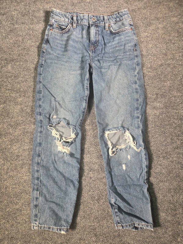 Forever 21 Distressed Ripped Kids Denim Jeans Blue Belted Loops Waist Button