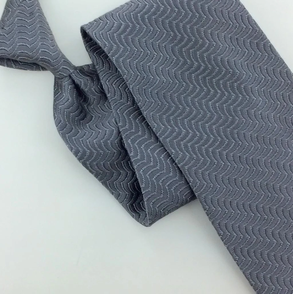 Charvet Paris Франция галстук светло-серый зигзагообразный жаккард роскошь шелковые волны L3 винтажный - Изображение 3 из 4