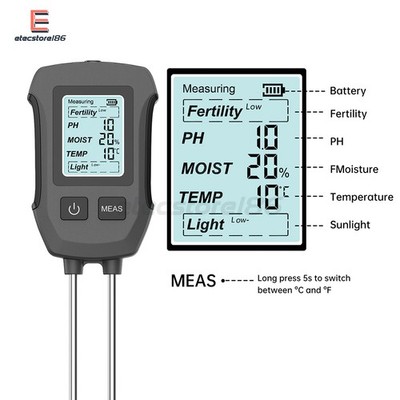 5 in 1 PH Tester Soil Water Moisture Light Test Temperature Meter for Garden