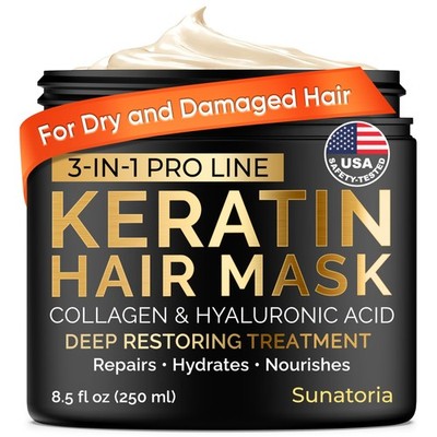 SUNATORIA Keratin Hair Mask - Deep Repair for 8.5 Fl Oz (Pack of 1), Black 