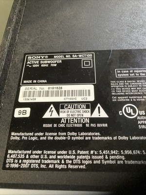 Sony Model SA-WCT100 Active Subwoofer Replacement