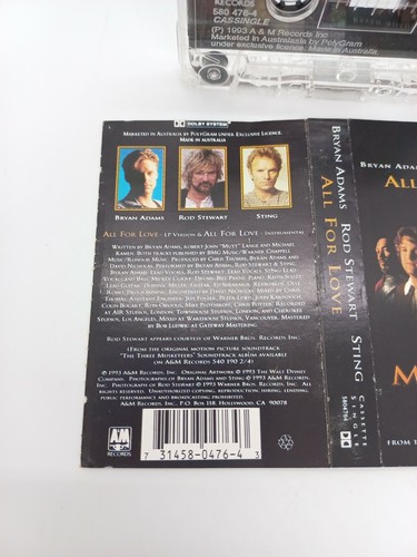 THREE MUSKETEERS All For Love CASSETTE UK A&M 1993 2 Track Album  - Picture 3 of 4