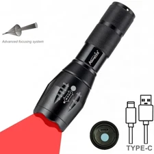 Zoom Red/Green/Blue light LED Flashlight USB Rechargeable Hunting beekeeping