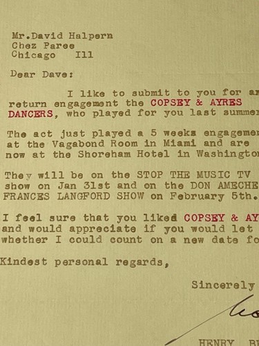1952 COPSEY & AYERS DANCERS Lettera di gestione discoteca vintage - Foto 2 di 2