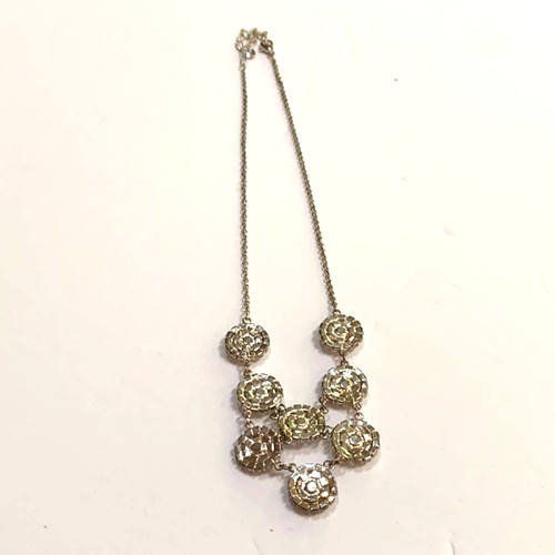 Collar de cadena vintage tono plateado con diamantes de imitación blancos babero delicado romántico - Imagen 4 de 4