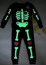 NWT Carter's Toddler Girls Glow-In-The-Dark Halloween Skeleton Pajama Set 18M