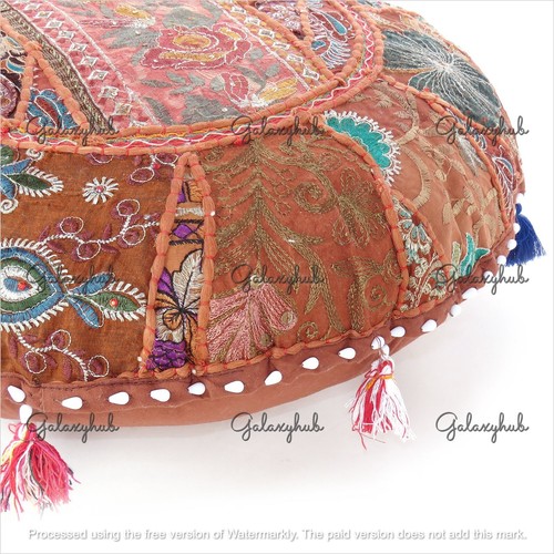 22X22 In Indian Handmade Cotton Pillow Cover Brown Bohemian Floor Cushion Cover - Picture 4 of 6
