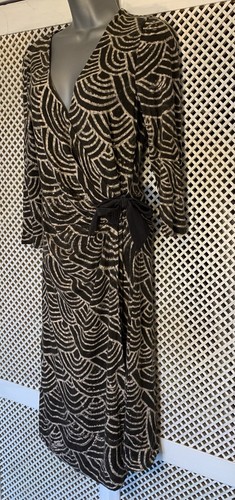 Fenn Wright Manson faux wrap dress size 10 Brown, Cream patterned With Tie Bow - Picture 2 of 7