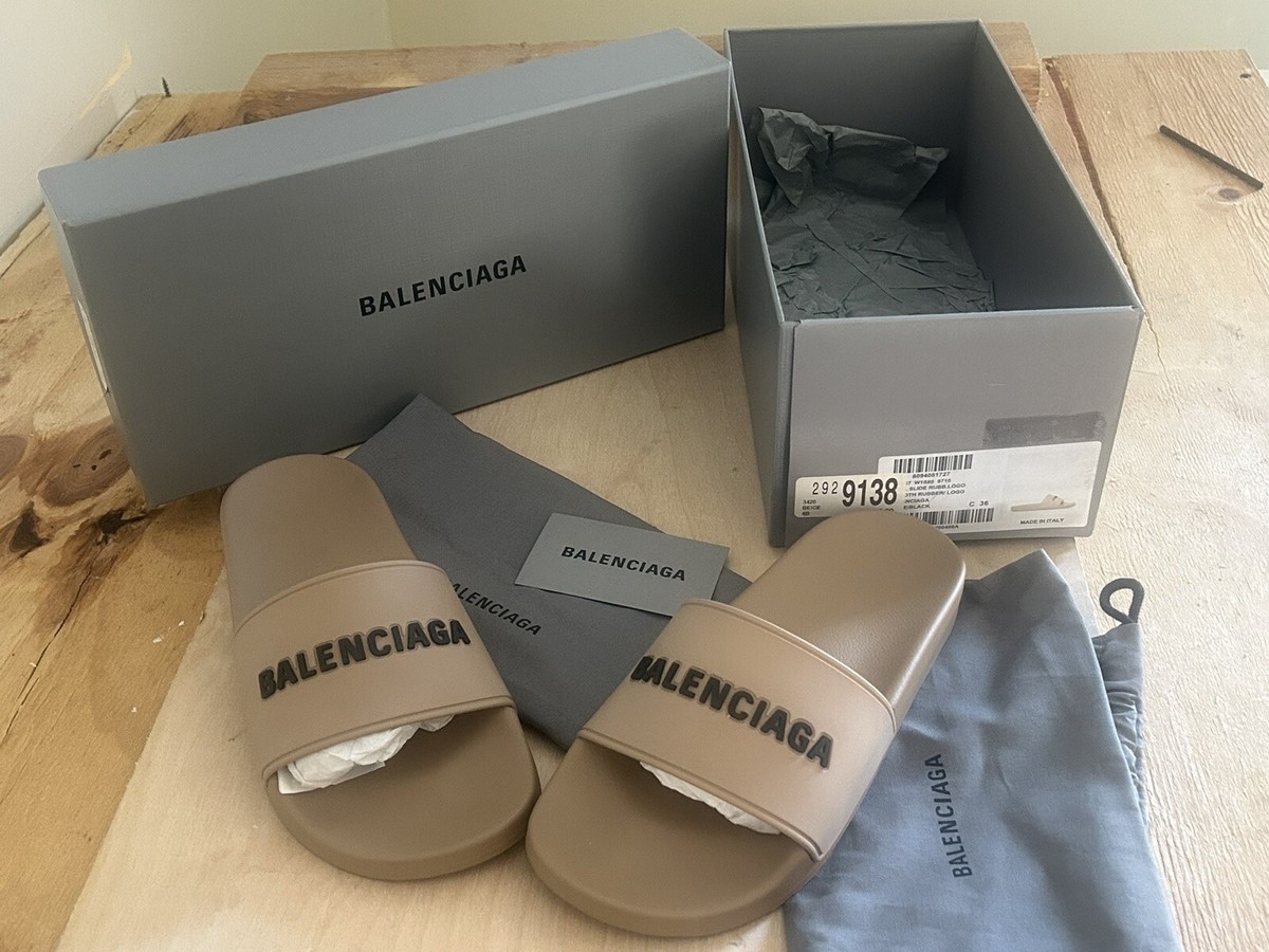 【BALENCIAGA】Pool Slide サンダル★ベージュ Womens Balenciaga Pool Slide Sandal in beige sz 6 | eBay
