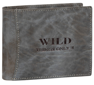 Wild Things Only ! echt Leder Portemonnaie Geldbörse Herren Querformat Blau-Grau